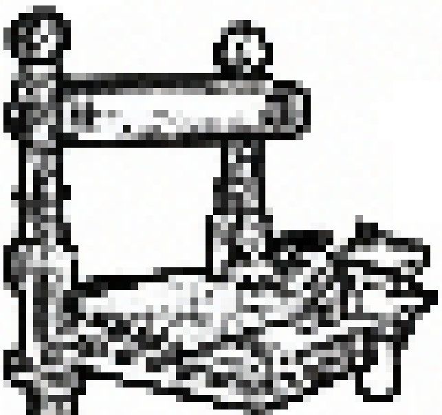 A hand-drawn medieval printing press, heavily pixelated